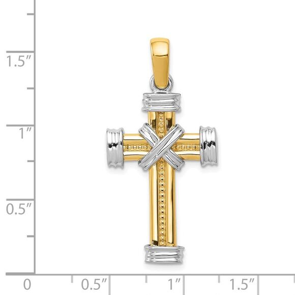 14k Yellow and White Gold Two Tone Rope Cross Pendant - Picture 3 of 5